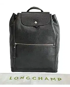Longchamp Le Foulonne Black Leather Backpack