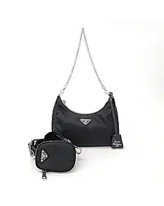 Prada Re-Nylon Tessuto Chain Strap Hobo Bag (1BH204)