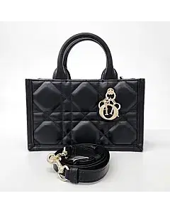 Dior Black Leather Book Tote Mini Strap Bag