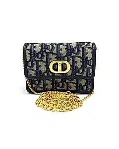 Dior Navy Blue Canvas and Leather Oblique Miss Caro Micro Crossbody Bag