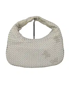 Bottega Veneta White Nappa Intrecciato Ivory Hobo Bag With Butterfly Print