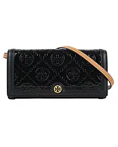 Tory Burch T Monogram Patent Flap Wallet With Detachable Crossbody Strap