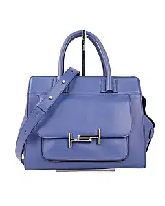 Tod's Blue Double T Grained Leather Satchel