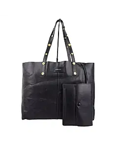 Versace Black Leather  Tote With Pouch