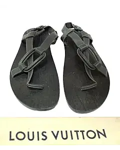 Louis Vuitton Black Flat Strap Leather Sandals