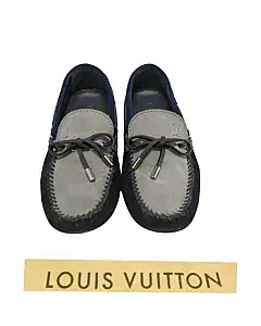 Louis Vuitton Grey And Blue Suede Gloria Loafers