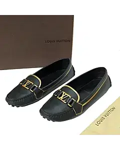 Louis Vuitton Black and Gold Oxford Slip On Loafers