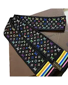 Louis Vuitton Black Monogram Multicolor Silk Bandeau Scarf