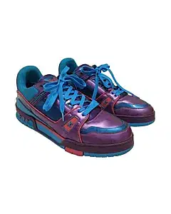 Louis Vuitton Patent Calfskin Mens LV Trainer Sneakers 8 Purple Blue