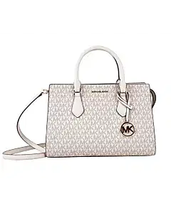 Michael Kors Sheila Medium Zip Satchel Shoulder Bag MK Logo White