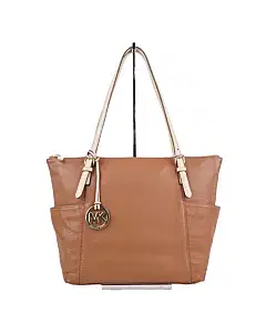 Michael Kors Brown Saffiano Leather Top Zip Jet Set