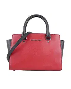 Michael Kors Red and Black Saffiano Leather Medium Satchel