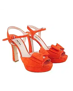 Miu Miu Red Suede Bow Ankle Strap Platform Sandals ,Size 38.5