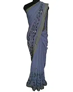 Monica And Karishma Jade Purple Saree With Grey Blouse