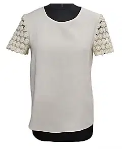 Moschino Cream Crepe and Lace Sleeve Top