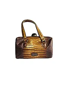 Moschino Cheap and Chic Bronze Patent Croc Embossed Handbag