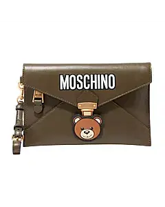 Moschino Teddy Bear Calfskin Leather Envelope Clutch