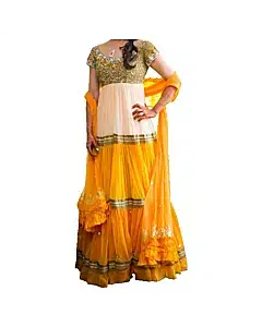 floor length anarkali with sequinned bodice and stone embroidery