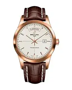Breitling R45310121G1P1 Transocean Day & Date 43mm 18k Red Gold Mercury Silver Dial