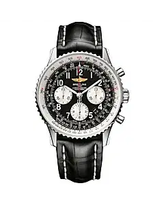 Breitling BB02-435X-A20BA1 Navitimer 01 Chronograph Automatic Black Dial Black Leather Mens Watch
