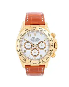 Rolex 16518 Daytona 40mm 18k Yellow Gold White Dial Zenith Leather Strap Watch