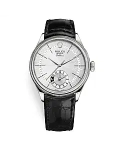 Rolex Cellini 50529-0006 Silver Dial Leather Strap Dual Time 39mm