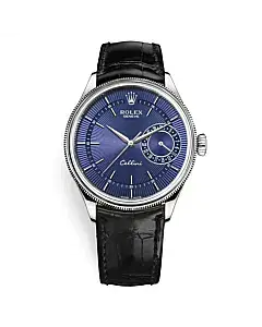 Rolex Cellini 50519 Blue Dial Leather Strap Date 39mm Mens Watch