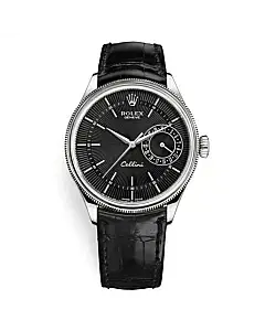 Rolex Cellini 50519-0007 Black Dial Leather Strap Date 39mm
