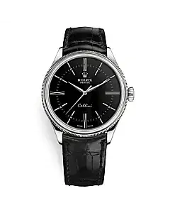 Rolex Cellini 50509 Black Dial Leather Strap Time 39mm Mens Watch