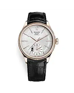Rolex Cellini 50525 Silver Dial Leather Strap Dual Time 39mm Men's Watch