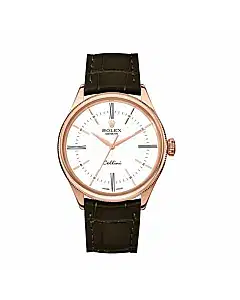 Rolex Cellini 50505 White Dial Brown Leather Strap Time 39mm Men's Watch
