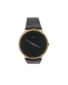 PIAGET VINTAGE BLACK SLIM 18K GOLD WATCH