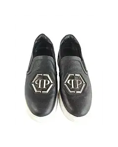 Philipp Plein Black Leather Alight PP logo slip-on Sneakers