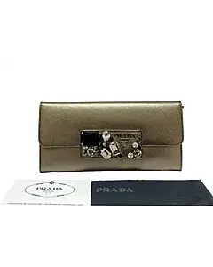 Prada Saffiano Lux Leather Crystal Embellishment Continental Wallet