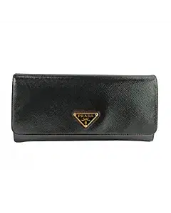 Prada Black Saffiano Leather Continental Flap Wallet