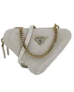 Prada Triangle Saffiano Shearling Mini Bag