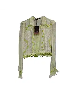 Roberto Cavalli Lime Green Sheer Cropped Top