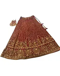 Ritu Kumar Red Velvet Lahenga with Silk Blouse