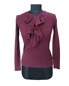 Ralph Lauren Maroon Ruffle Button Top