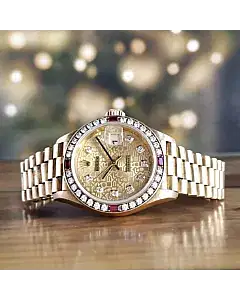 Rolex President Datejust 18K Yellow Gold Diamond Ruby
