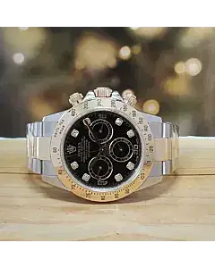 Rolex Cosmograph Daytona Black Diamond Dial Steel & Gold Watch