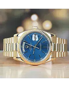 Rolex Day-Date 36 MM Yellow Gold Blue Dial Automatic