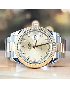 Rolex Datejust II Steel Yellow Gold Diamond Dial Mens Watch Complete Set