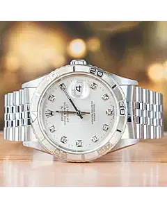 Rolex Datejust 36 MM Turn-O-Graph Silver Diamond Dial Stainless Steel 