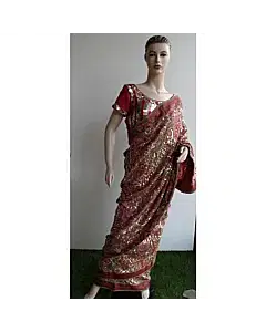 Rudraksh Sari (Red & Gold)