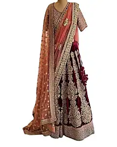 Sabyasachi Velvet Maroon Bridal Lehenga