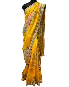Sabyasachi Yellow Printed Saree