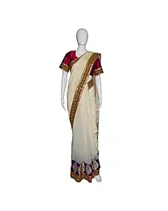 Sabyasachi Beige And Purple Embroidered Saree