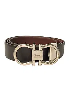 Salvatore Ferragamo Gancini Buckle Black and Brown Reversible Leather Belt
