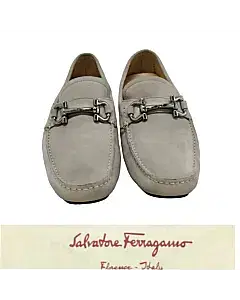 Salvatore Ferragamo Grey Suede Parigi Gancini Driver Loafer
